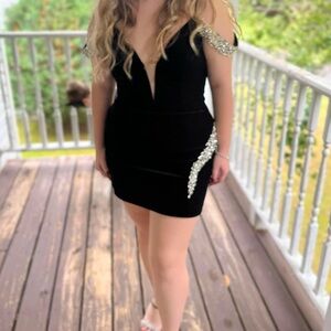 Sherri Hill Black Off-Shoulder Dress